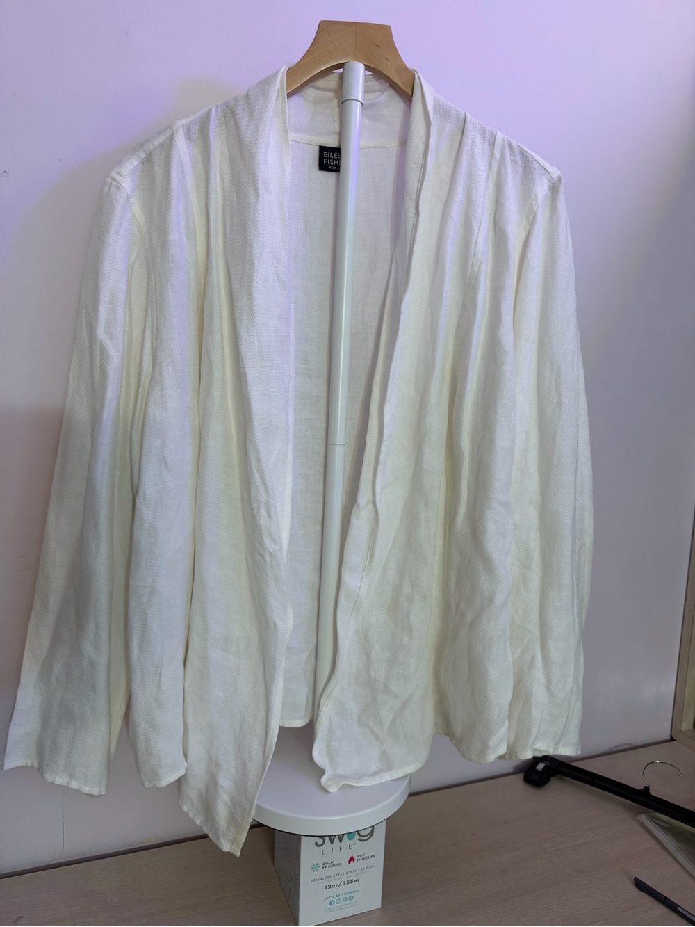 Eileen Fisher Ivory Draped Open Cardigan Jacket